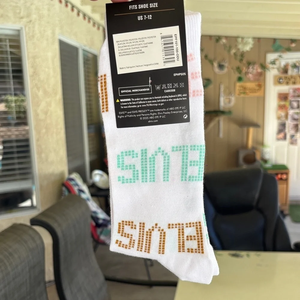 White Elvis Presley Long Socks Size 7-12